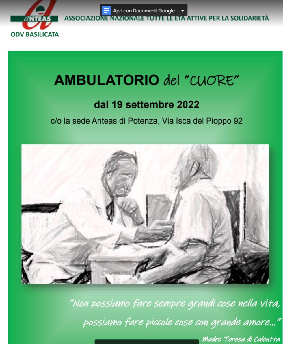 Anteas Basilicata riprende l'attività dell'ambulatorio del cuore.