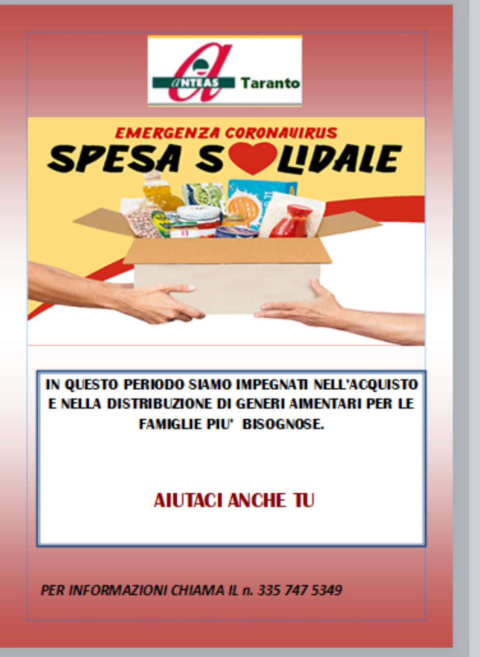L'Anteas Taranto a fianco delle famiglie in difficoltà