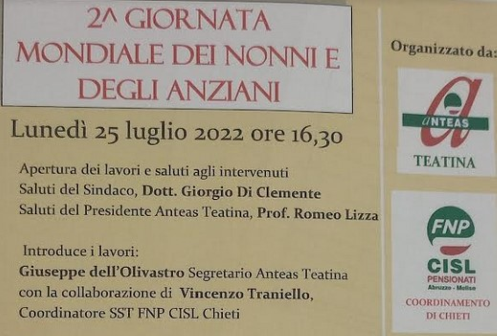 Giornata mondiale dei nonni e degli anziani, con Anteas Teatina