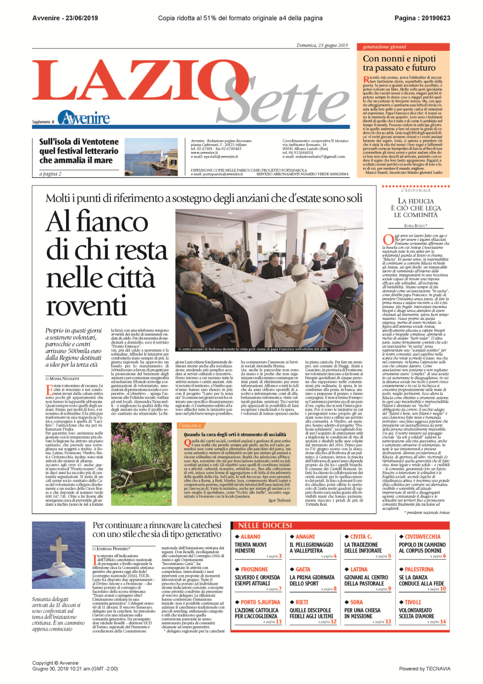 Editoriale di Sofia Rosso su LazioSette, rubrica domenicale di  Avvenire del 30 giugno 2019