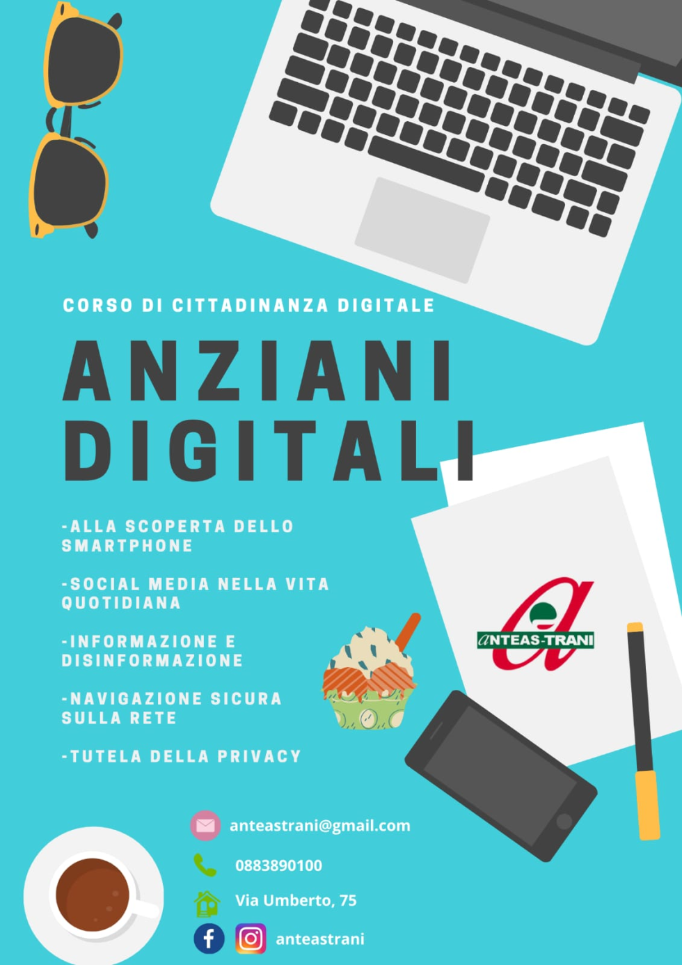 Corso di informatica per anziani, con Anteas Trani