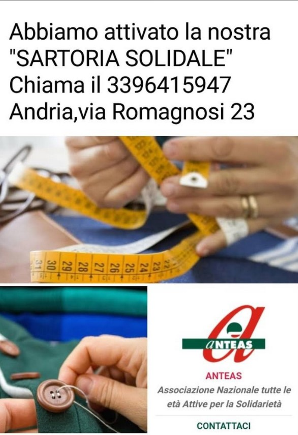 Parte ad Andria la  sartoria solidale dell'Anteas