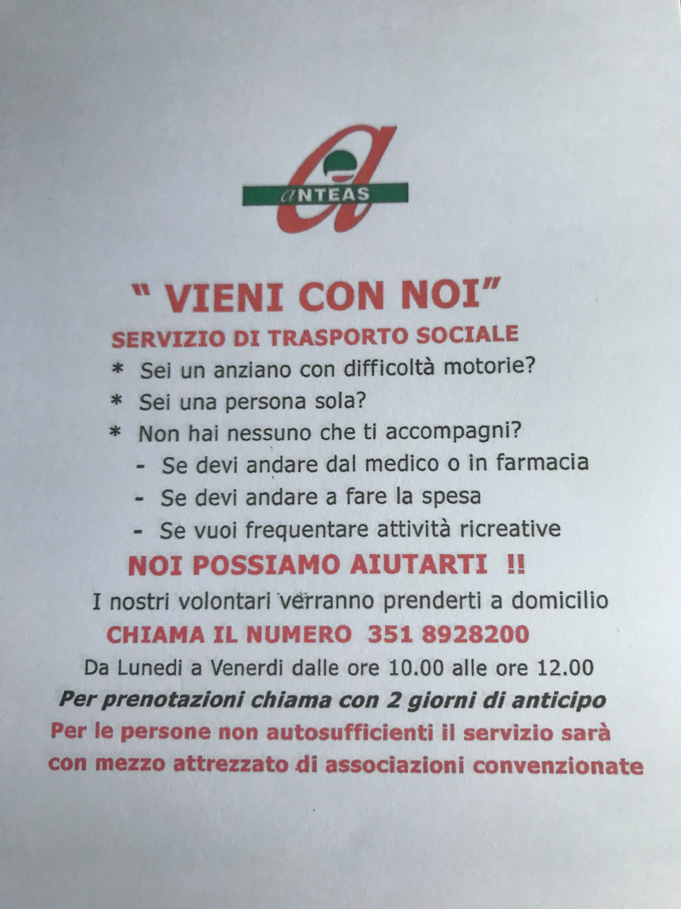 Il servizio di trasporto sociale 