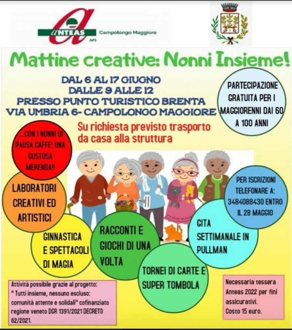 Anteas Campolongo Maggiore propone mattine creative e centri estivi per anziani