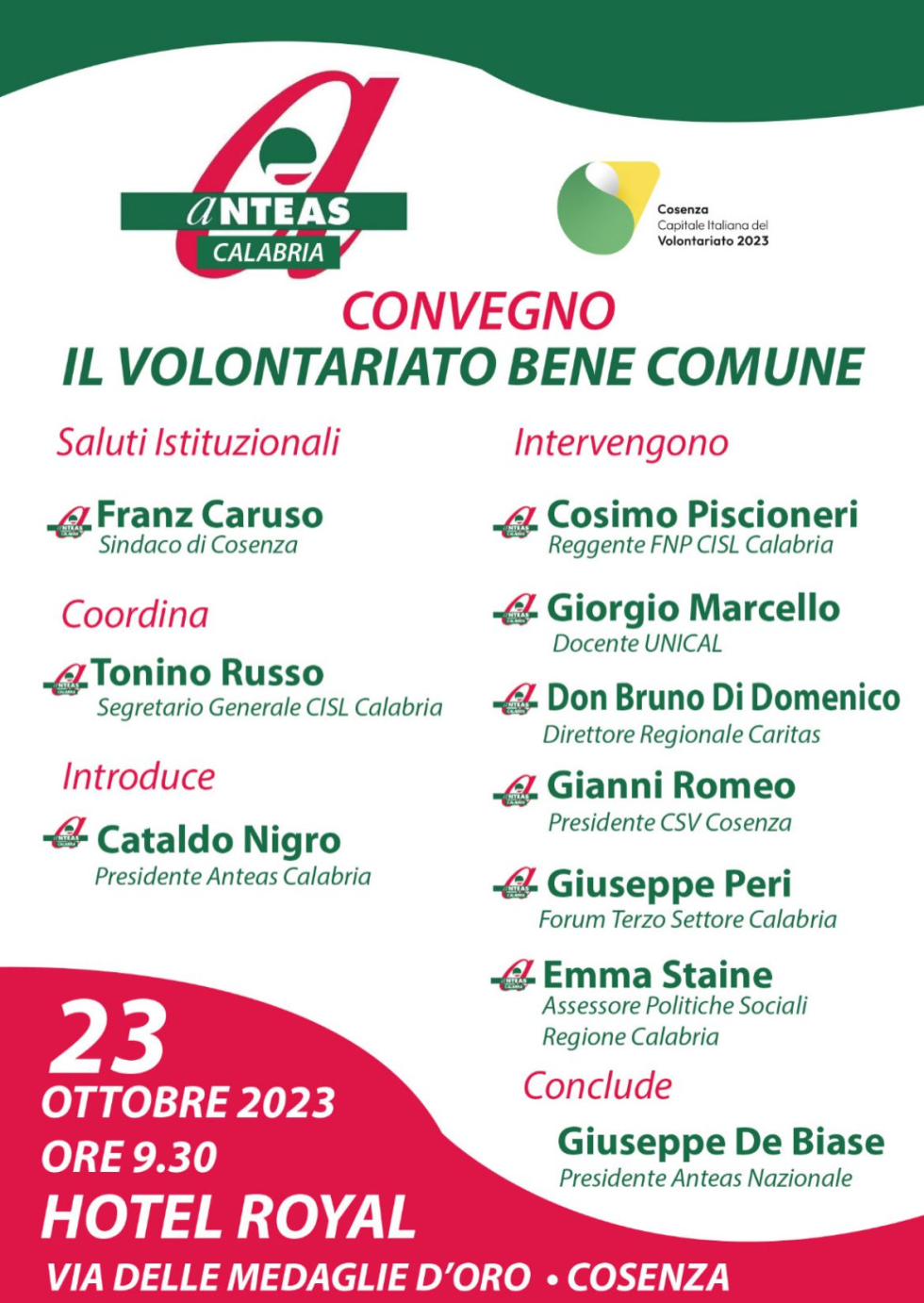 Anteas a Cosenza per il convegno 'il volontariato bene comune'