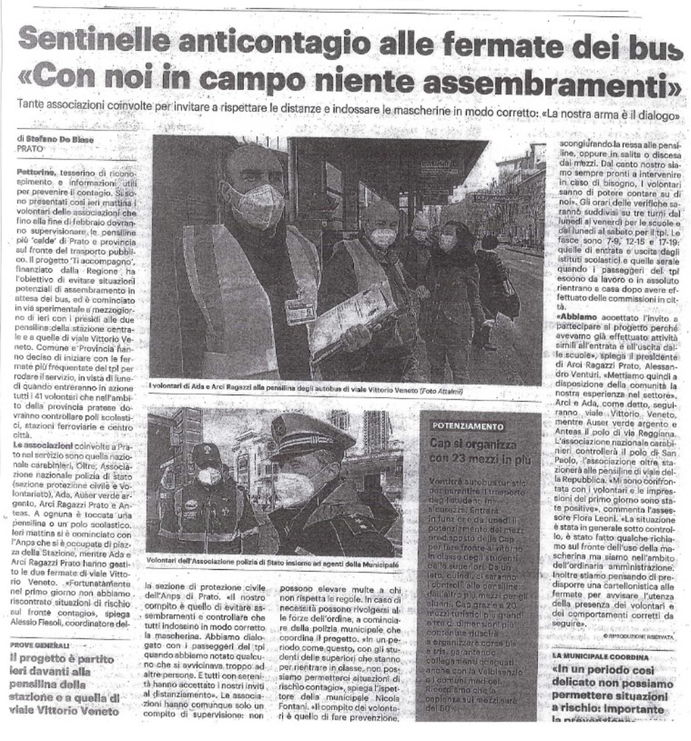 Anteas Prato sentinella anti-contagio alla fermata dell'autobus