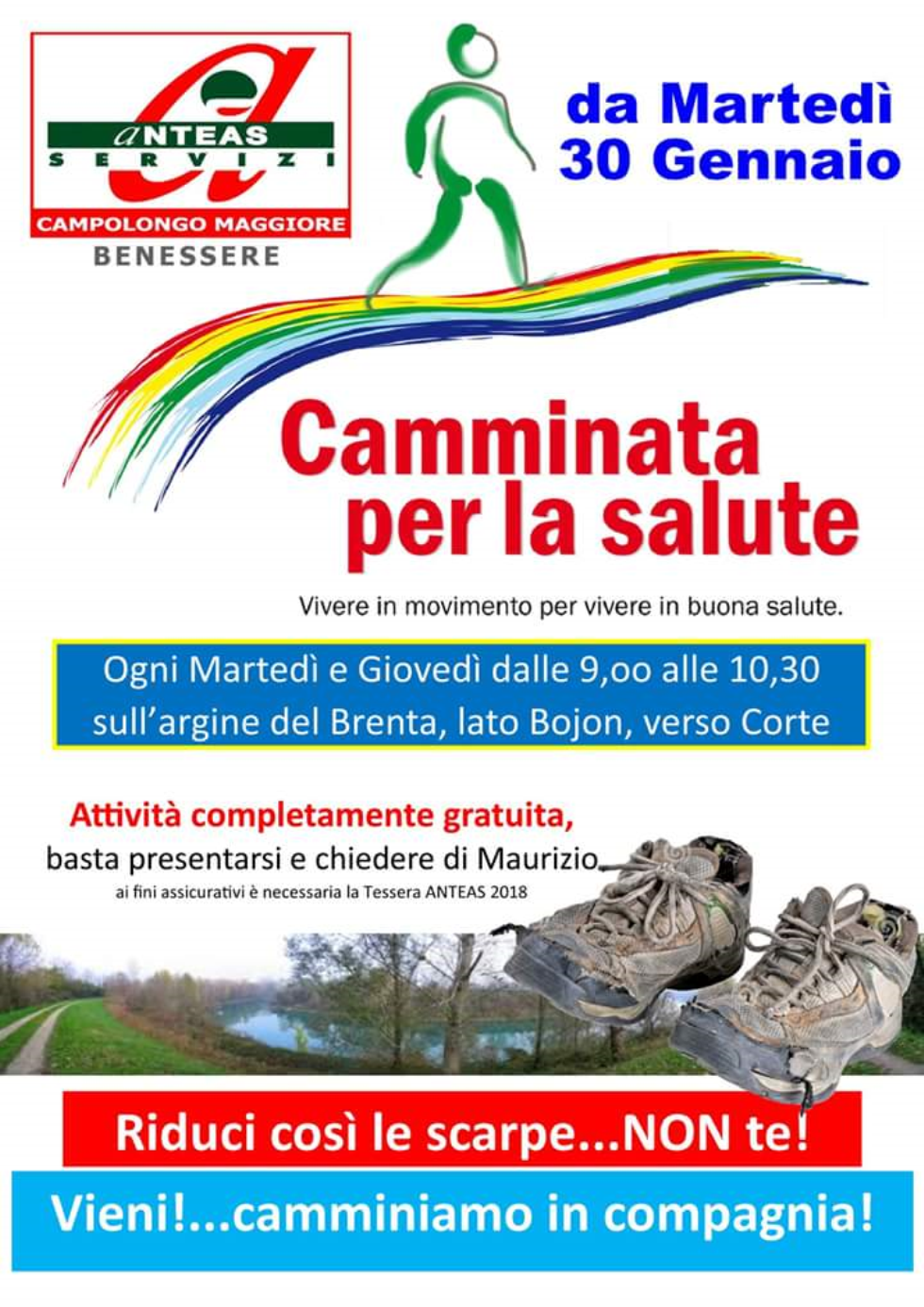 Camminare sull'argine del Brenta in compagnia con Anteas Campolongo Maggiore e grande serata di carnevale per i più piccoli (e non solo)
