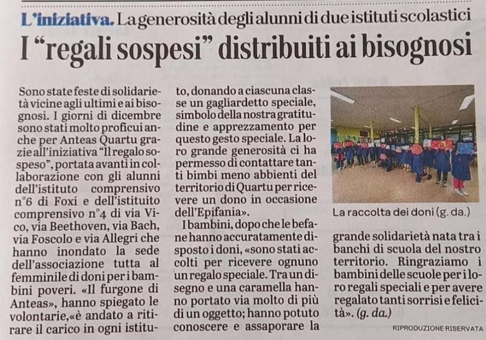 Un regalo ai bambini bisognosi di Quartu Sant'Elena